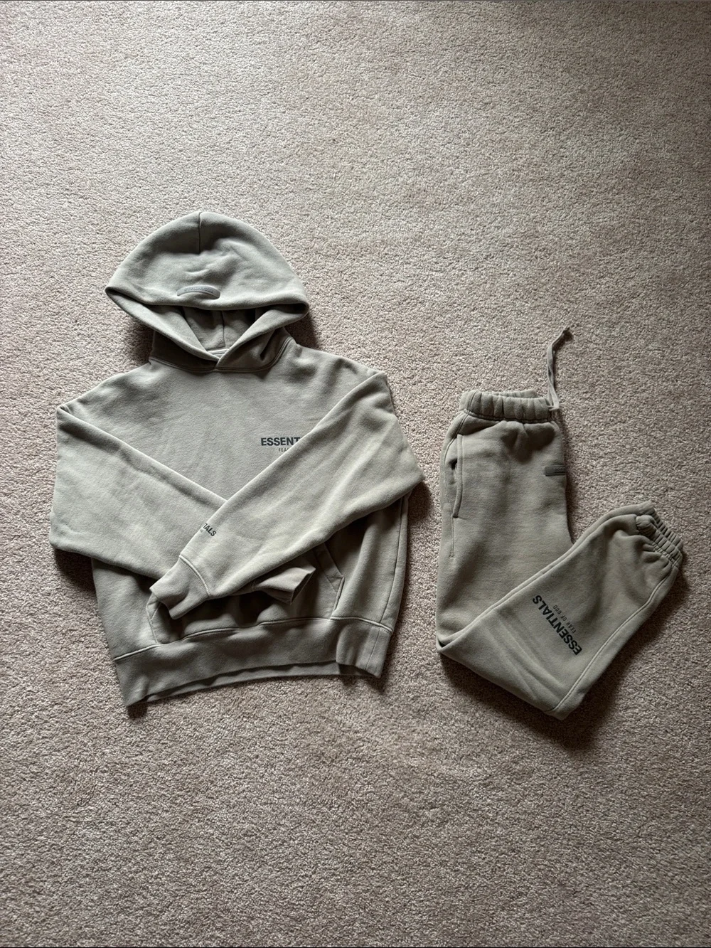 Fear of God Essentials Hoodie & Sweatpants Set Taupe Beige Logo Matching Set